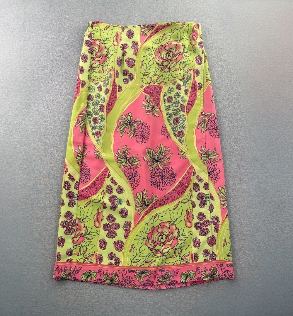 VTG Sag Harbor Maxi Skirt 14 Pink Green Floral Wrap Boho Hippie Festival Retro